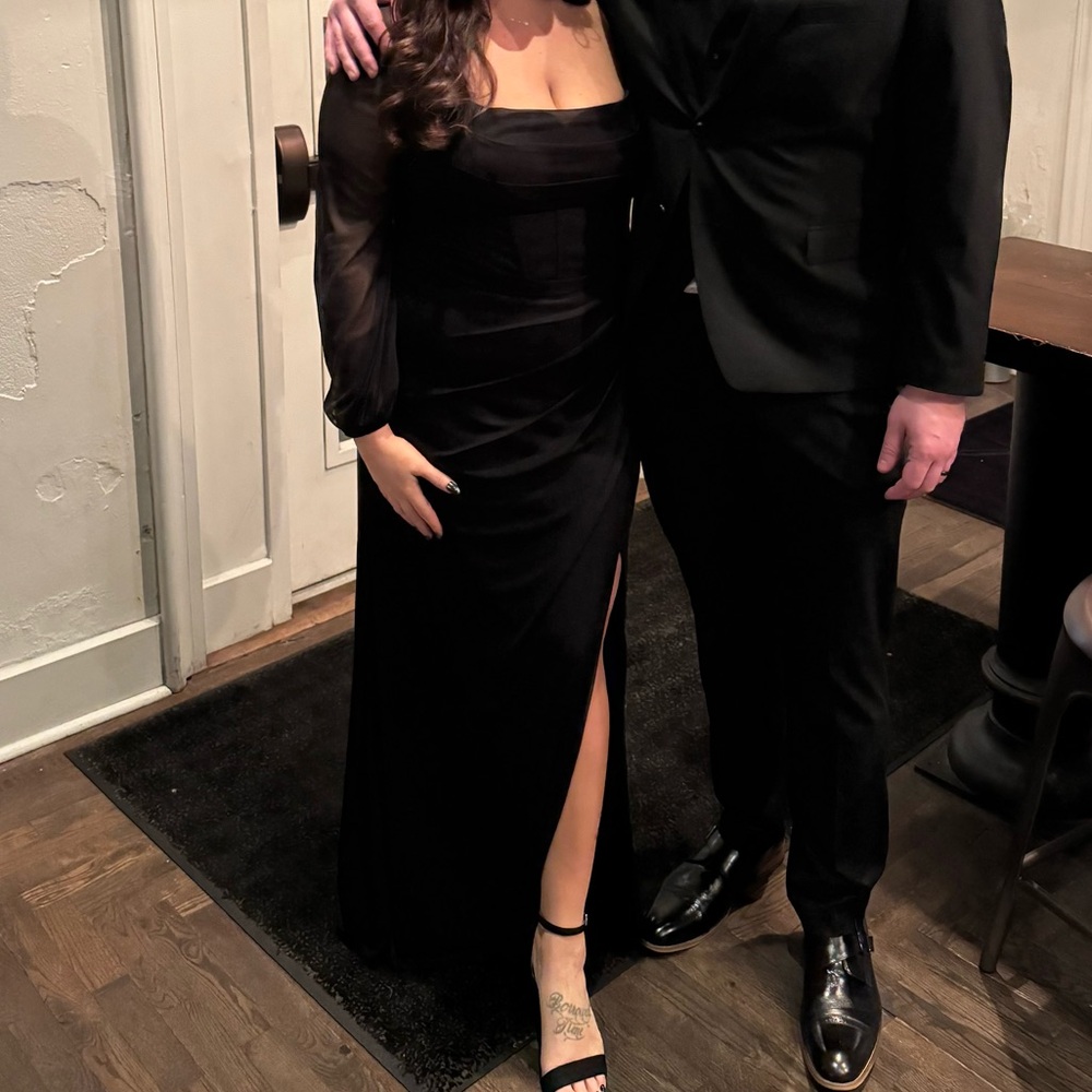Azazie Black Long Sleeve Dress - Picture 2 of 3